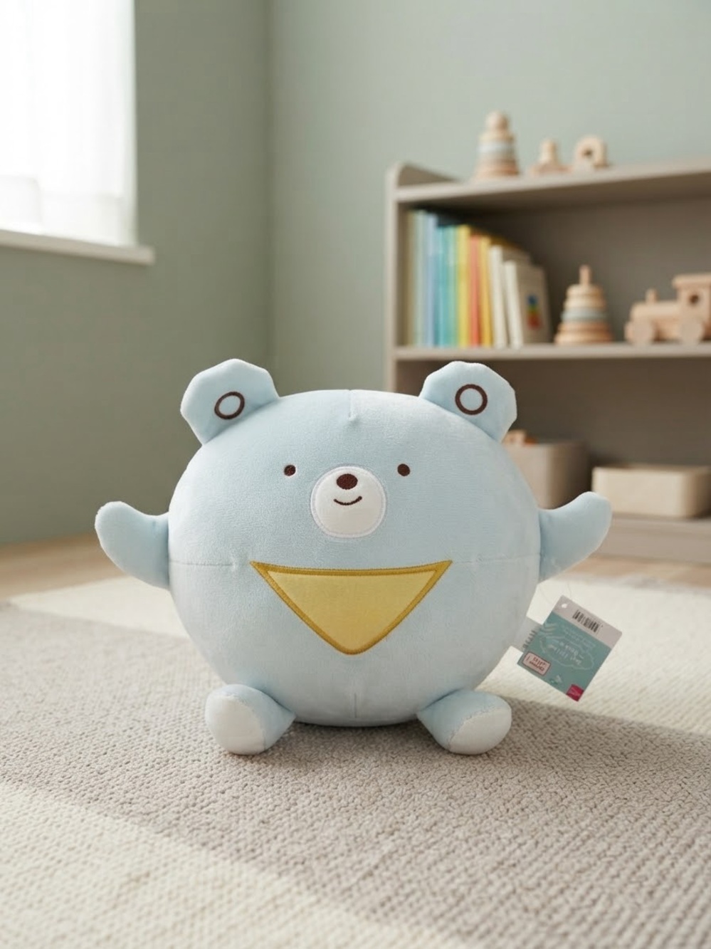 Daiso Blue Bear Hug Pillow Sphere Stuffed Animal Plush Japanese Toy NWT 11.8"